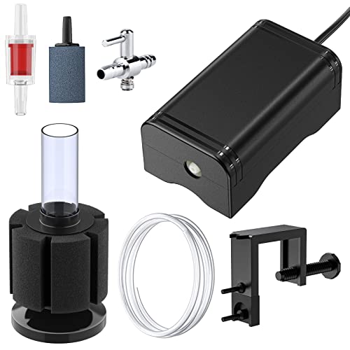 Pawfly Aquarium Air Pump with Nano Bio Sponge Filter Kit Air Control Valve Airline Tubing and Check Valve Accessories - style: 3-20 Gal