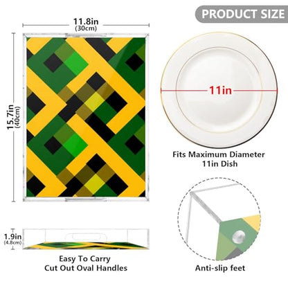 Acrylic Tray Clear Serving Vanity Ottoman Bathroom Coffee Table Countertop Organizer Raised Edge Spill Proof Jamaican Plaid Green Yellow - color: Jamaican Plaid Green Yellow