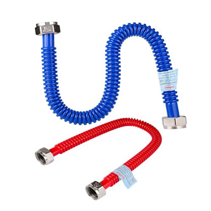 Upgrade 2 Pack Hot & Cold Water Heater Hose 3/4" FIP x 24" Length, Flexible Stainless Steel Corrugated Water Line Connector with Red & Blue Rubber Coated - size: red+blue 3/4"Fx3/4"F, 24"L(0.7"ID)