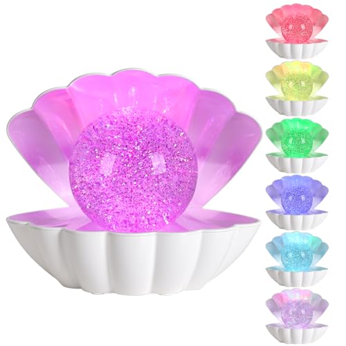 Shell Pearl Beach Themed Night Light, RGB 8 Colors Changing Mood Shell Pearl Lamps, Bedside LED Clamshell Portable Night Lights for Bar (Large White Shell) - color: Large white shell