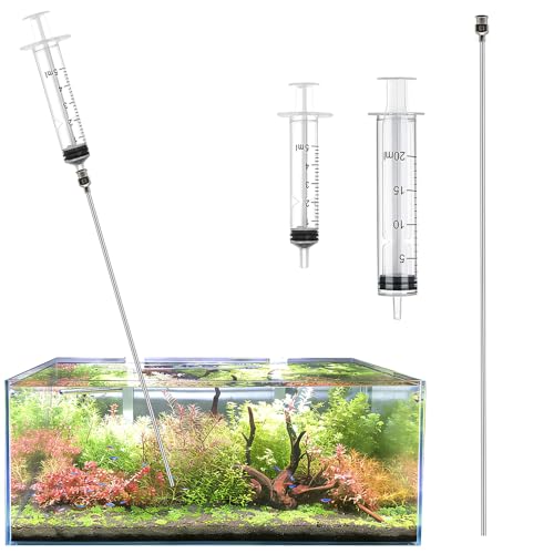 LINLAN 15.7-in Stainless Steel Aquarium Plant Fertilizer Injector Kit - Includes a Stainless Steel Long Needle and Two Syringes (5 ml + 20 ml) for use with Aquatic Plants. - size: 15.7in