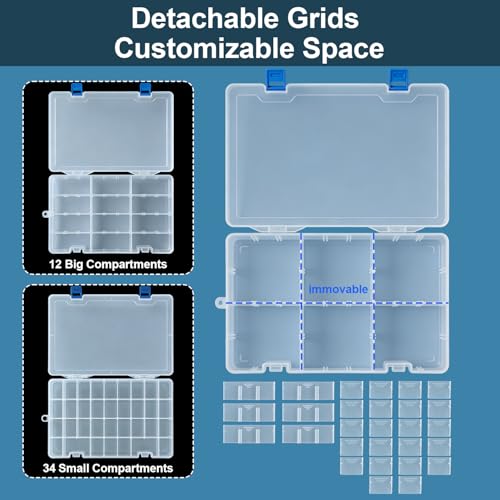 Qualsen 34 Grid Plastic Organizer box with Adjustable Dividers, Fishing Tackle Box and Bead Organizer Box for Jewelry, screw, Earrings, Art Craft, Tools, Fishing Hooks, and Small Accessories