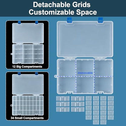 Qualsen 34 Grid Plastic Organizer box with Adjustable Dividers, Fishing Tackle Box and Bead Organizer Box for Jewelry, screw, Earrings, Art Craft, Tools, Fishing Hooks, and Small Accessories