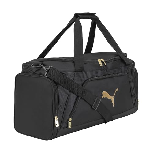 PUMA Accelerator Duffel Bag with Removable Strap & Shoe Pocket - color: New Gold/Black