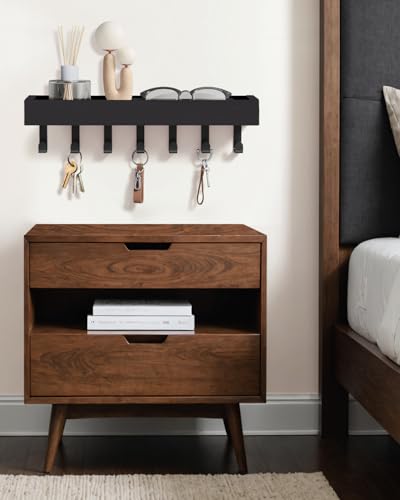Key Holder Wall Mount Magnetic Adhesive, Key Hooks Rack with Shelf - color: Black, size: Large