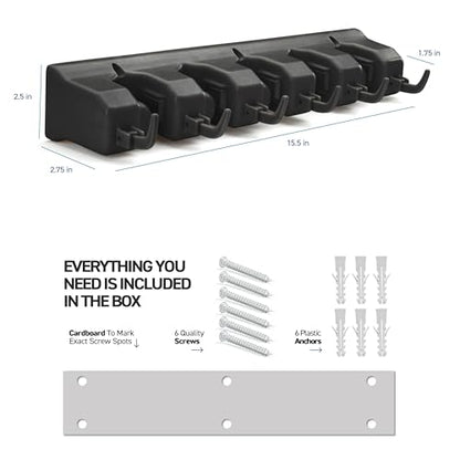 2 Pack Mop and Broom Holder Wall Mount Hanger, Heavy Duty, 5 Slots 4 Hooks - color: Black, size: 2 Pack 5-position, 6-Hooks
