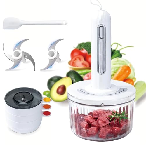 Petyoung Glass Food Processor, Small Food Processor with 2 Blades and 4 Bowls(1500ml/8 Cup + 3×150ml/3x0.5 Cup), Cordless Electric Meat Grinder for Meal Prep Baby Food Sauces