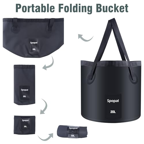 Portable Camping Shower, [10000mAh Rechargeable], 5-Speed with Collapsible Bucket with Handle 20L, IPX8 Waterproof, LED Display Camp Shower Pump, Perfect for Hiking, Travel, Cars & Pets