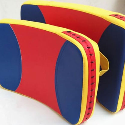 Taekwondo Kick Shield and Kicking Strike Pad, Large Three-Color Curved Kickboxing Body Protector with Handle for Martial Arts Training and Sparring