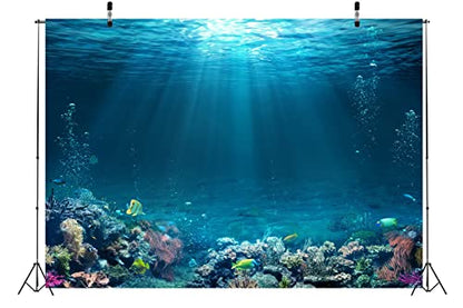 BELECO Underwater World Backdrop 15x8ft Fabric Undersea Backdrop for Photography Under The Sea Tropical Fish and Corral Deep Sea Sunlight Seabed Background Undersea Party Decor Photo Studio Props - size: 15x8FT