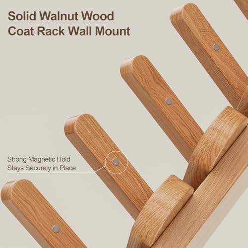 Solid Walnut Coat Rack Wall Mount 16.5",Wall Mounted Coat Rack with 8 Hooks - color: Natural, size: 8 Hooks