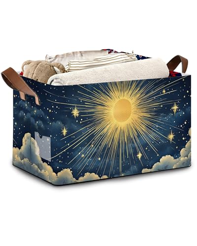 Sun Stars Storage Basket with Handles,Collapsible Rectangle Organizer Bin for Room Decoration Books Box Baskets 17x11.5x10Inch