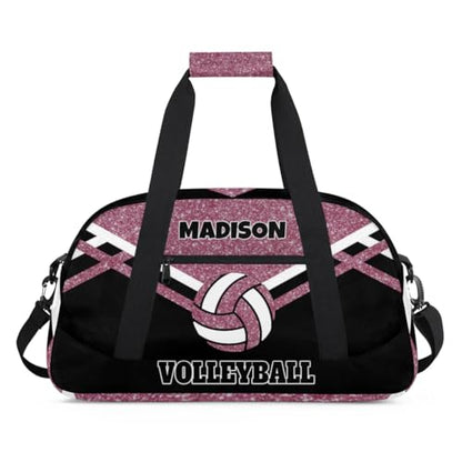 Custom Name Sports Volleyball Bag, Water Pink Glittering with Black | Gym Bag Sports Travel Duffle Bag Tote Carry On Weekend Sports Travel Bag - color: Pink Black