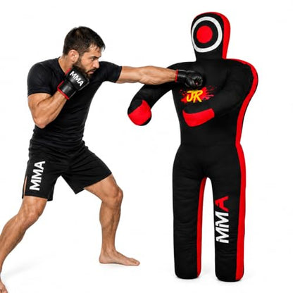 MMA Practice Dummy (Standing Position) for Boxing, Fighting, Throwing, Grappling, Karate, jiu-Jitsu, Wrestling Training - UNFILLED - color: Black/Red Canvas, size: 70" (inches)
