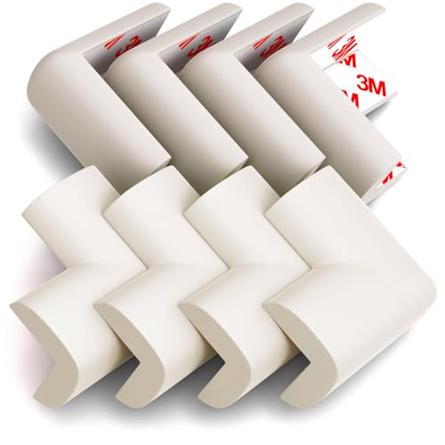 8-Pack Baby Proofing Corner Guards, Soft Rubber Corner Protectors for Furniture, 3M Adhesive Pre-Taped Corner Bumper Guards, Child Proof Safety for Fireplace, Table, Cabinet & Stairs, White - color: White, size: 8corners
