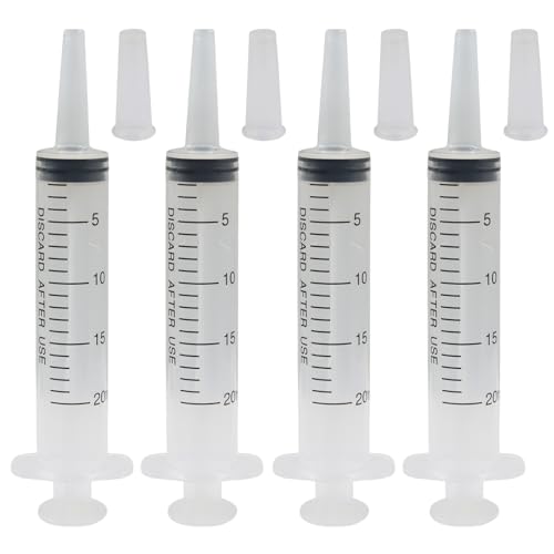 20ml Syringes Without Needle, 4 Pack Plastic Syringe with Cap for Pet Feeding, Scientific Labs, Glue, Oil & Precise Liquid Measurement - size: 20ml