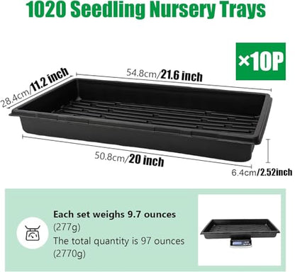 RooTrimmer 10 Pack 1020 Trays, Extra Thick Heavy Duty Seed Starting Trays - No Holes, No Leak, Reusable Propagation Flats for Microgreens, Seedlings, Plant Germination, Fodder and Transplant - size: 1020 - 10 Pack Without Holes