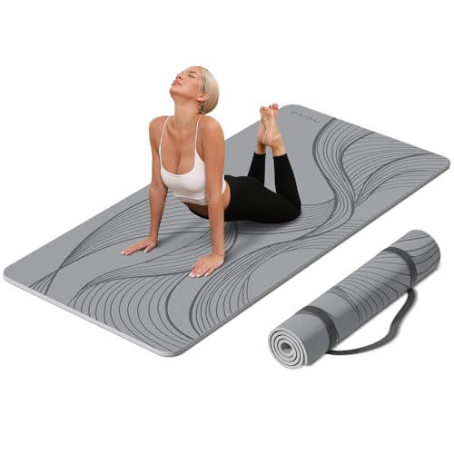 PAIDU Large Yoga Mat 72"x36"x10mm Non-Slip Exercise Mat for Home Gym Studio | Extra wide & thick non-slip yoga mat, works on all floors, ideal for stretching, yoga studio, gym and home workouts - color: Gray