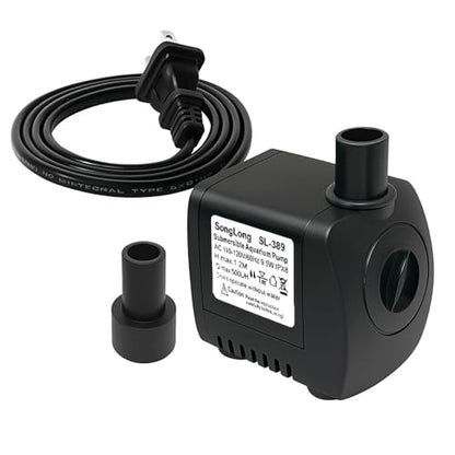 Submersible Pump 130GPH Ultra Quiet 4ft High Lift for Fountains, Hydroponics, Ponds, Aquariums & More…