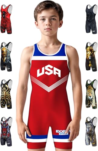 Exxact Sports Sublimated Adult & Youth Wrestling Singlet - color: Red Usa, size: X-Small