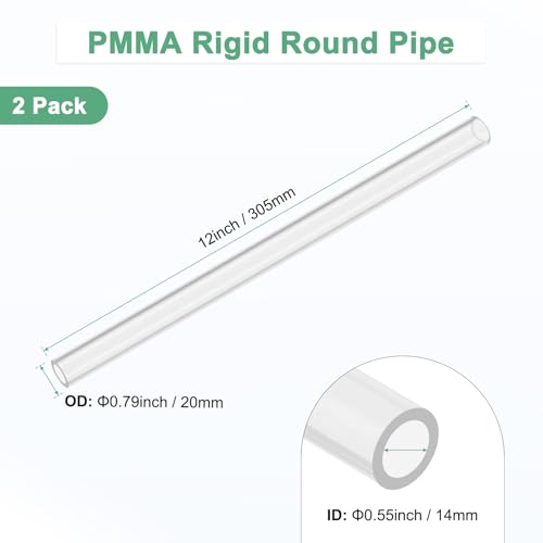 M METERXITY 2-Pack Clear Rigid Acrylic Pipe, 14mm[0.55"] ID x 20mm[0.79"] OD Plastic Round Tube for Water Cooling System/Lamps/Fountains/Aquariums/Display Stand, Acrylic Tubing [305mm/12IN] - size: 14mm ID x 20mm OD
