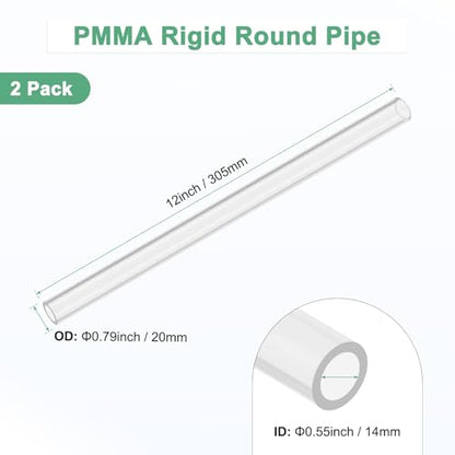 M METERXITY 2-Pack Clear Rigid Acrylic Pipe, 14mm[0.55"] ID x 20mm[0.79"] OD Plastic Round Tube for Water Cooling System/Lamps/Fountains/Aquariums/Display Stand, Acrylic Tubing [305mm/12IN] - size: 14mm ID x 20mm OD