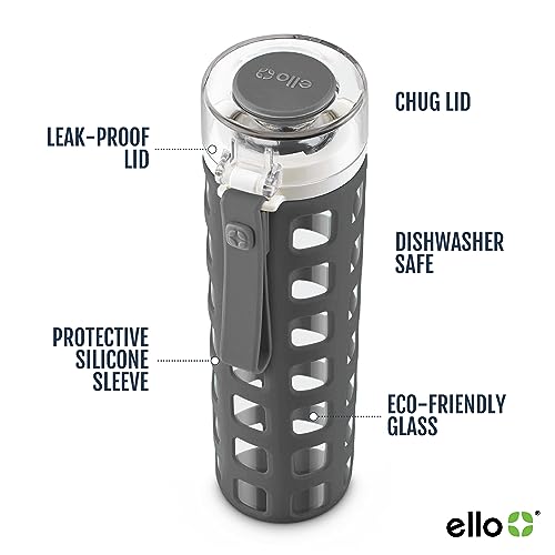 Ello Syndicate 20oz Glass Water Bottle with Flip Lid and Sleeve, Pink - color: Pink, size: 20 Ounces