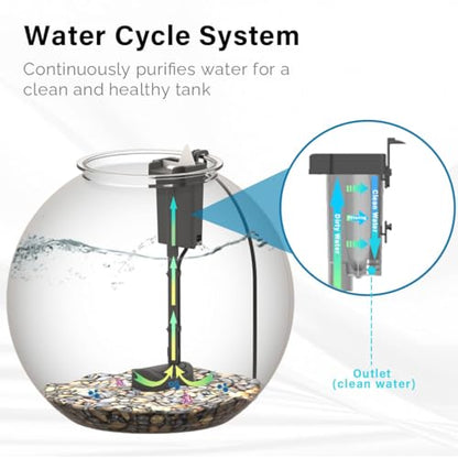 3-Gallon Fish Tank, Aquarium Starter Kit Includes Power Filter, LED Light with 5V Power Supply, and Full Hood, Ideal for Betta and a Variety of Tropical Fish, Impact-Resistant Plastic