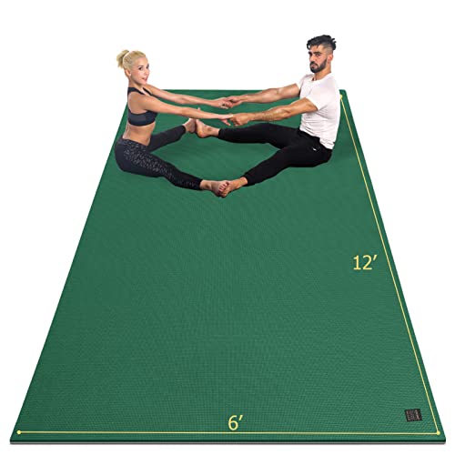 GXMMAT Large Yoga Mat 12'x6'/10'x6'/6'x8'(7mm), Extra Thick Workout Mats for Home Gym Flooring, Ultra Comfortable Non-Slip Quick Resilient Barefoot Wide Exercise Mat for Pilates, Stretching,Meditation - color: Green Jasper, size: 6*12 FT