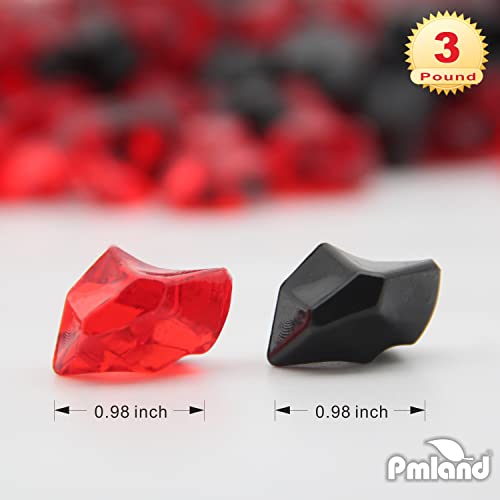 Clear Fake Ice Rocks – 550 Pcs Large Acrylic Gems Crushed Plastic Diamonds, Black & Red (3Lbs/2.25 Quarts) – Bulk Vase Filler for Centerpieces Theme Décor Aquarium Table Scatter