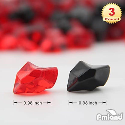 Clear Fake Ice Rocks – 550 Pcs Large Acrylic Gems Crushed Plastic Diamonds, Black & Red (3Lbs/2.25 Quarts) – Bulk Vase Filler for Centerpieces Theme Décor Aquarium Table Scatter