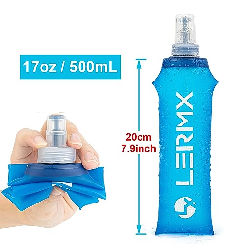 LERMX Quick Grip Chill 17 oz / 500ml TPU soft Flask Water Bottle Hydration Pack BPA-Free Running Flask for Hydration Pack, for Running Hiking Cycling Climbing-2PCS