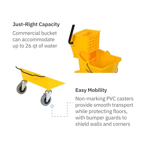 Carlisle Food Service Sparta Commercial Mop Bucket with Side Press Wringer, Floor Cleaning Essentials for Commercial and Home Use, Polypropylene, 26 Quart Capacity, 1 Count, Yellow - color: Yellow