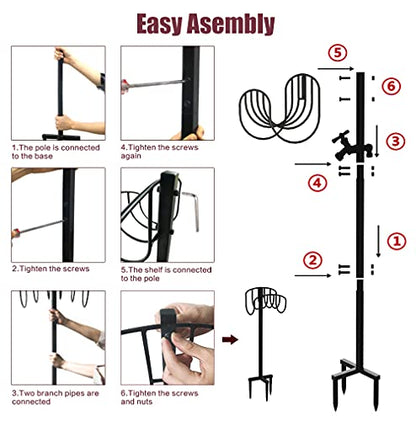 Freestanding Garden Hose Holder Stake with Brass Faucet, Heavy Duty Metal Water Pipe Storage Stand Rack for Outdoor - color: Wave With Faucet