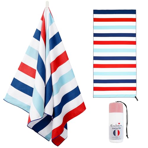 Exclusivo Mezcla Microfiber Quick Dry Oversized Beach Pool Towel - color: Stripe-navy, size: 35" x 70"