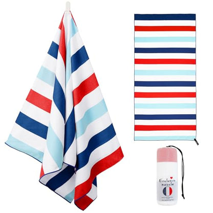 Exclusivo Mezcla Microfiber Quick Dry Oversized Beach Pool Towel - color: Stripe-navy, size: 35" x 70"