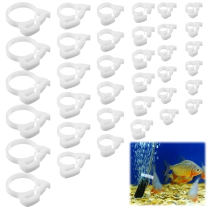 36 Pcs 6 Size Aquarium Nylon Hose Clamps Set 6.1-27.2 mm White Plastic Snap Ratcheting Hose Clamps Assortment Kit for Standard Aquarium Heater Tubing Fish Tank Plant
