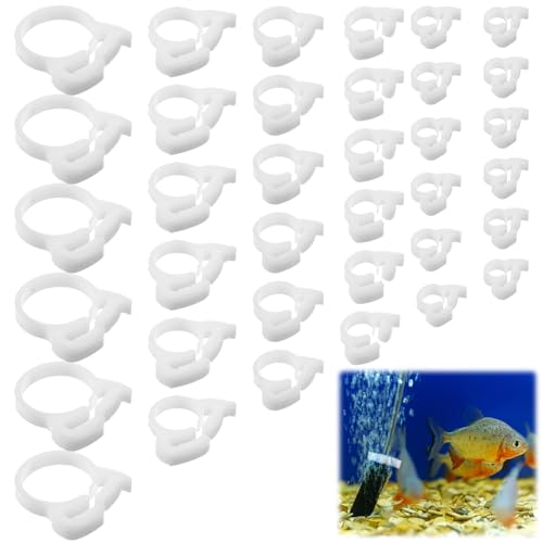 36 Pcs 6 Size Aquarium Nylon Hose Clamps Set 6.1-27.2 mm White Plastic Snap Ratcheting Hose Clamps Assortment Kit for Standard Aquarium Heater Tubing Fish Tank Plant