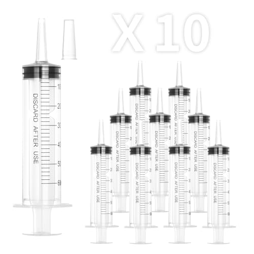 60ml Plastic Syringe with Cap, Large Syringes without Needle for Liquid, Scientific Labs, Measurement, Pet Feeding ,Ink Refilling ,Oil or Glue Applicator, Individually Wrapped (10 Pack) - style: 60ml