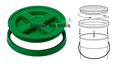 5 Gallon Food Grade BPA Free Made in USA Pails Gray Bucket with Screw On Air Tight Lid (2, Gray with Green lids)