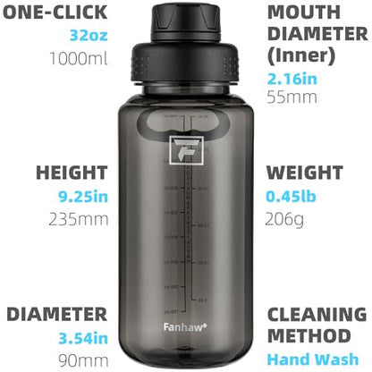 Fanhaw 32 oz Clear BPA-Free Tritan Water Bottle with Fast-Flow Spout Lid, BPA-Free & Leak-Proof Wide-Mouth Reusable Bottle for Gym, School & Office, Back to School Essentials (Black) - color: Black, style: 1 Pack