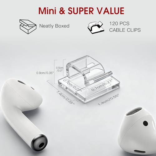 120PCS Heavy-Duty Adhesive Cable Clips, Clear Traceless Cord Organizer & Wire Holders for Wall, Desk, Car, LED Strips and Outdoor Lights (Small) - size: 120 small