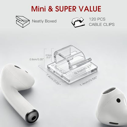120PCS Heavy-Duty Adhesive Cable Clips, Clear Traceless Cord Organizer & Wire Holders for Wall, Desk, Car, LED Strips and Outdoor Lights (Small) - size: 120 small