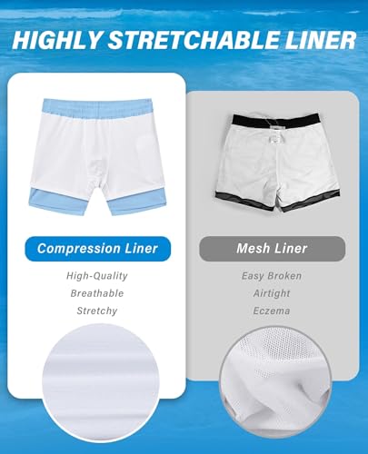 Gleeease 5 Inch Mens Swim Trunks with Compression Liner Men's Bathing Suit - color: Light Blue, size: XX-Large