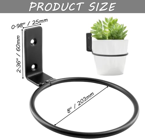 Jiozermi 6 Pack 8 inch Flower Pot Holder Ring, Flower Pot Holder Ring Wall Mounted Set Wall Mounted Metal Planter Hanger Matte Black Hanging Plant Holder - size: 8 Inch-6Pcs