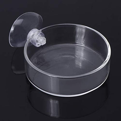 Glass Feeder Dish 2.4 Inches Wide 0.7 Inches Transparent Round Food Bowl for Cory Pleco Bottom Feeding Fish Aquarium Heater Light Thermometers Gravel Sand Decorations