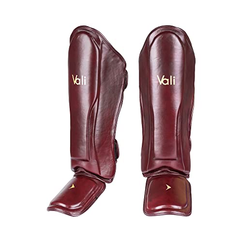 Lancer Leather Shin Guards Instep for Muay Thai - color: Red, size: Large-X-Large