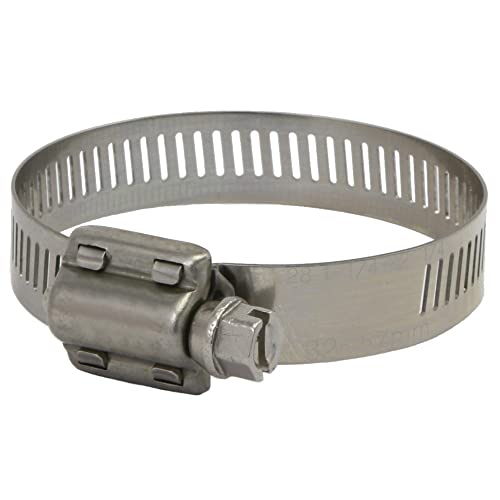 All 300 Grade Stainless Steel High Torque Hose Clamp, Worm-Drive, SAE Size 28, 1-1/4" to 2-1/4" Diameter Range, 1/2" Bandwidth (Pack of 10)