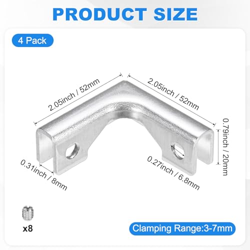 M METERXITY Glass Fixing Clip (3-7mm) 4 PCS - Aluminum Alloy L-Shaped Glass Combination Fixing Bracket & Reinforced Clip Clamp Accessories, Apply to DIY Display Cabinet/Fish Tank