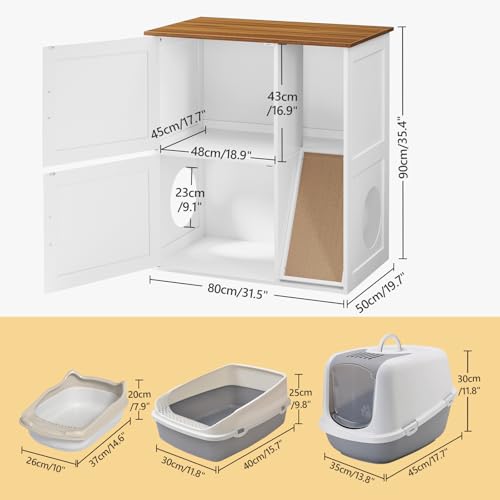 MAHANCRIS Fish Tank Stand and Litter Box Enclosure Bundle, Aquarium Stand with 2-Tier Storage Shelves, Hidden Litter Box Furniture with Scratch Pad, for Home Living Room, FTHR2001-CWBZ3201
